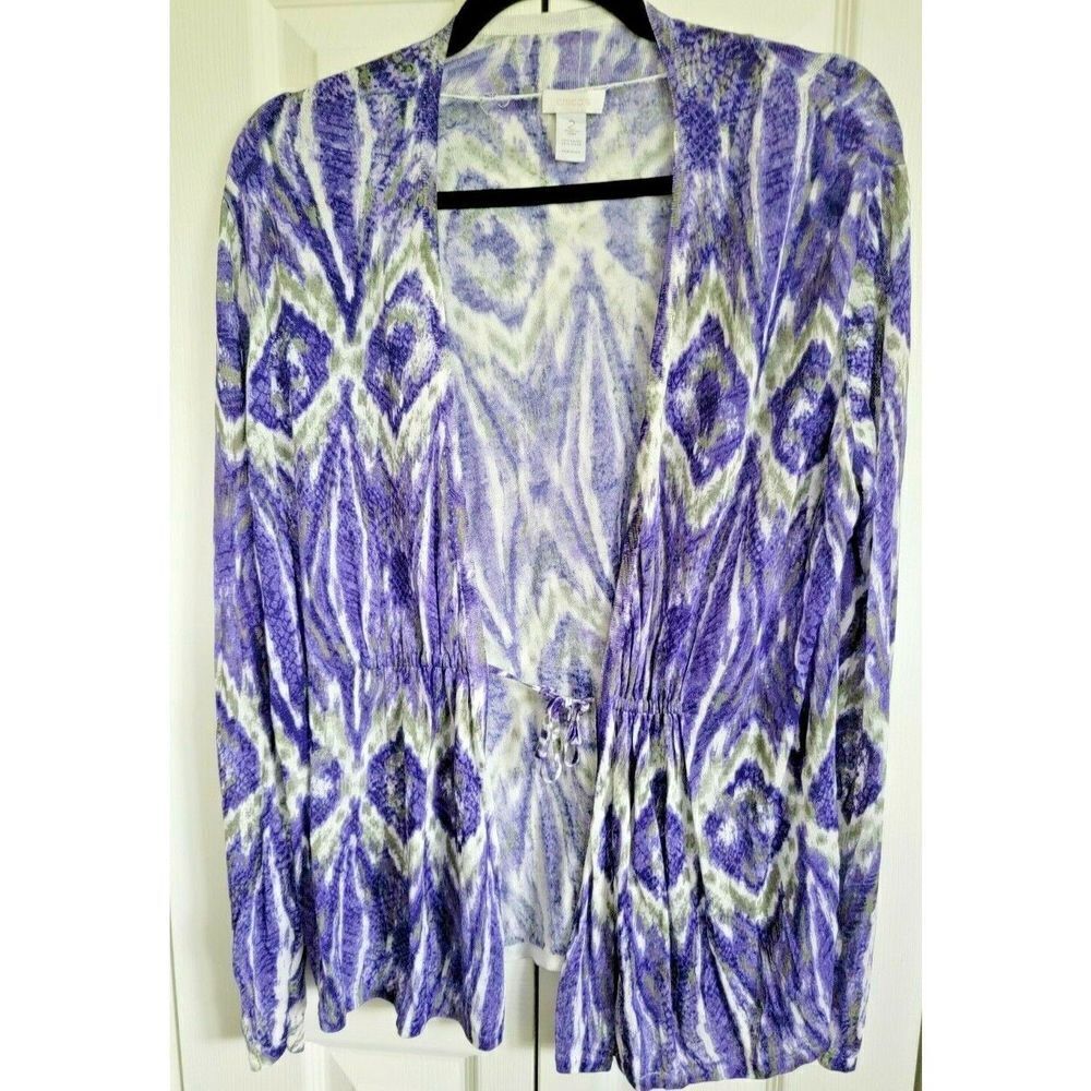 Chico's 2‎ Purple And Gray Lightweight Sweater Front Tie Size Large 12/14